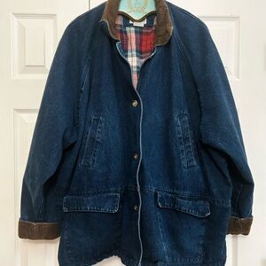 Basic Editions Blue Denim Jacket with Red Plaid Lining